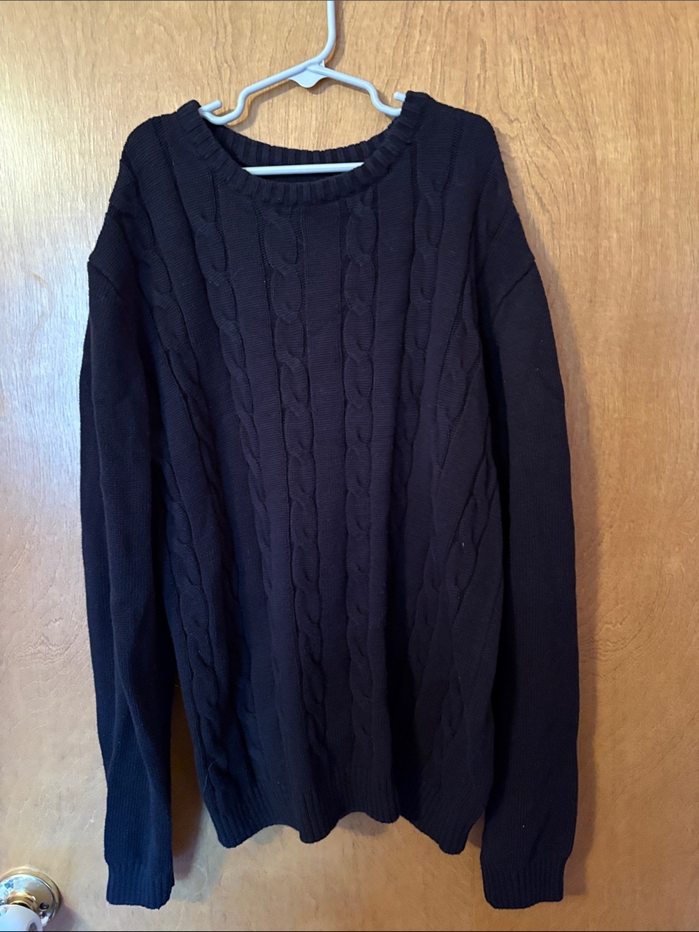 Basic Editions Men's Black Cable Knit Crewneck Sweater